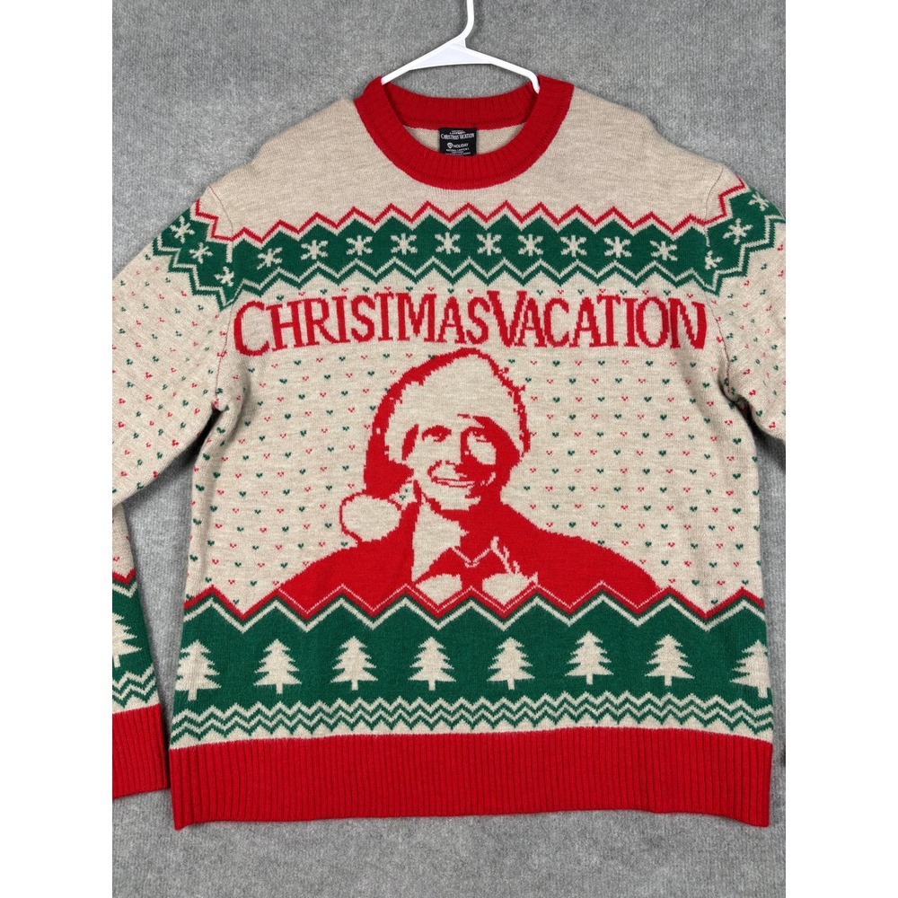 National Lampoon's Christmas Vacation Clark Griswold Sweater L Tan Red Green - Picture 2 of 9